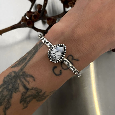 Stamped Stacker Cuff- Size S/M- Dendritic Opal and Sterling Silver Bracelet