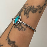 Stamped Turquoise Stacker Cuff- Sterling Silver and Royston Turquoise Bracelet- Size S/M