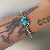 Stamped Stacker Cuff- Size S/M- Lone Mountain Turquoise and Sterling Silver Bracelet