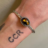 Stamped Amber Stacker Cuff- Mayan Amber and Sterling Silver Bracelet- Size S/M