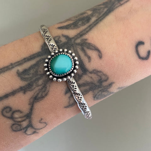 Stamped Turquoise Stacker Cuff- Royston Turquoise and Sterling Silver Bracelet- Size S/M