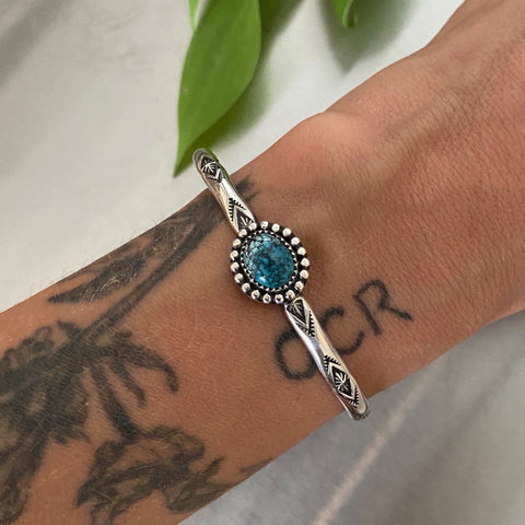 Stamped Stacker Cuff- Size S/M- Cloud Mountain Turquoise  and Sterling Silver Bracelet