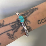 Chunky Stamped Stacker Cuff- Size S/M- Kingman Turquoise and Sterling Silver Bracelet
