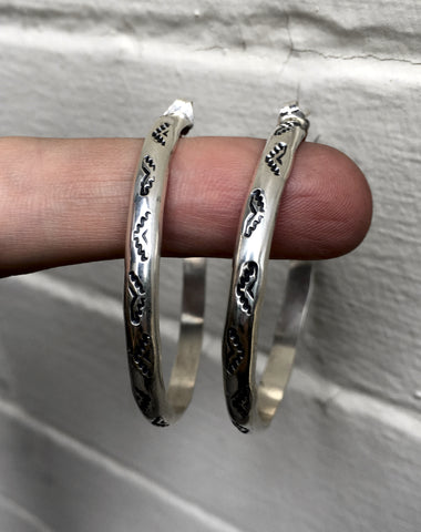 Hand-Stamped Sterling Silver Hoop Earrings- Medium Size