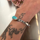 Chunky Stamped Stacker Cuff- Size S/M- Royston Turquoise and Sterling Silver Bracelet