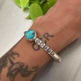 Chunky Stamped Turquoise Stacker Cuff- Size S/M- Royston Turquoise and Sterling Silver Bracelet