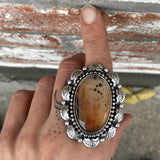 Large Montana Agate and Sterling Silver Overlay Ring or Pendant- Hand Stamped Sun Motif- Finished to Size