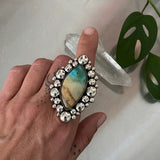 Huge Endless Summer Super Bubble Ring or Pendant- Sterling Silver and Blue Opal Petrified Wood- Finished to Size