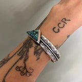 The Zig Zag Cuff- Size S/M- Bamboo Mountain Turquoise and Stamped Sterling Silver Bracelet