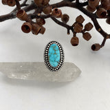 Chunky Turquoise Ring- Size 6- Hand Stamped Sterling Silver and Turquoise Mountain Turquoise