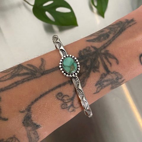 Stamped Turquoise Stacker Cuff- Size L/XL- Emerald Valley Turquoise and Sterling Silver Bracelet