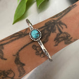 Stamped Stacker Cuff- Size L/XL- Cloud Mountain Turquoise and Sterling Silver Bracelet