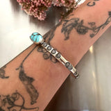 Chunky Stamped Stacker Cuff- Size L/XL- Lone Mountain Turquoise and Sterling Silver Bracelet