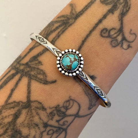 Stamped Turquoise Stacker Cuff- Sterling Silver and Sierra Nevada Turquoise- Size L/XL