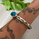 Heavyweight Stamped Cuff- Size L/XL- Turquoise Mountain Turquoise and Chunky Sterling Silver Bracelet