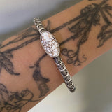 Chunky Stamped Stacker Cuff- Size L/XL- Wild Horse Magnesite and Sterling Silver Bracelet