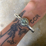 Stamped Wide Stacker Cuff- Sterling Silver and Poseidon Variscite Bracelet- Size L/XL