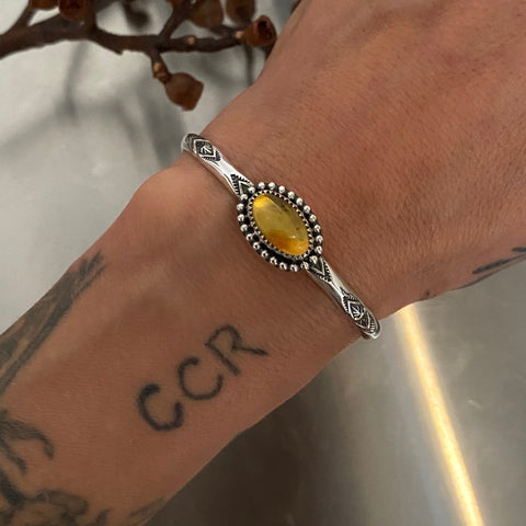 Stamped Stacker Cuff- Size XS/S- Mayan Amber and Sterling Silver Bracelet