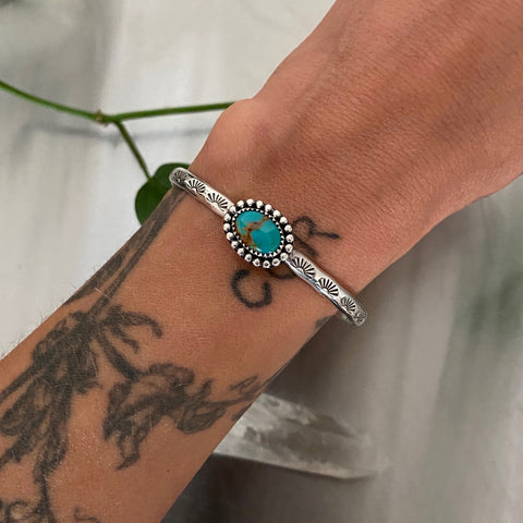 Stamped Turquoise Stacker Cuff- Size XS/S- Sterling Silver and Hachita Turquoise Bracelet