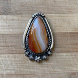 Large Celestial Agate Ring- Sterling Silver and Orange Banded Agate- Finished to Size or as a Pendant
