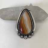 Large Celestial Agate Ring- Sterling Silver and Orange Banded Agate- Finished to Size or as a Pendant