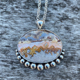 Huge Crazy Lace Agate Bubble Necklace- Sterling Silver and Lace Agate- 18" Sterling Chain