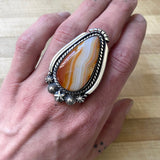 Large Celestial Agate Ring- Sterling Silver and Orange Banded Agate- Finished to Size or as a Pendant