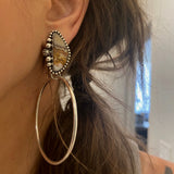 Celestial Hoop Earrings- Sterling Silver and Crazy Lace Agate