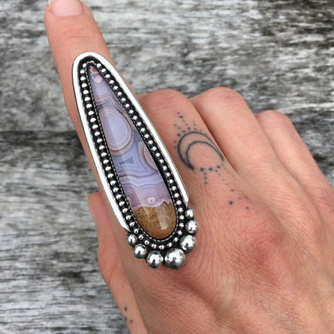 Large Agua Nueva Agate Talon Ring or Pendant- Sterling Silver and Agate- Finished to Size