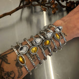 Stamped Stacker Cuff- Size L/XL- Mayan Amber and Sterling Silver Bracelet