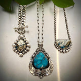The Halcyon Necklace- Morenci II Turquoise and Sterling Silver- Sterling Chain Included