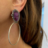 Celestial Hoop Earrings- Sterling Silver and Purple Alunite