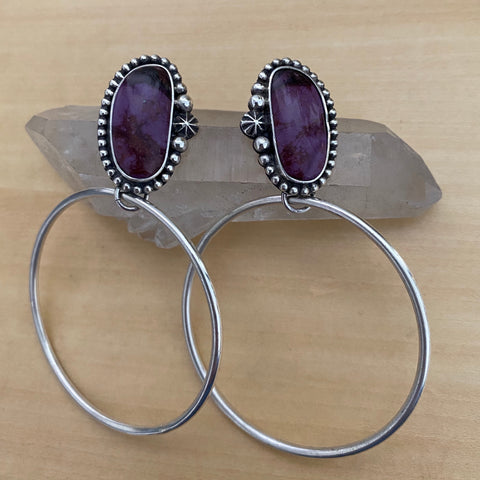 Celestial Hoop Earrings- Sterling Silver and Purple Alunite