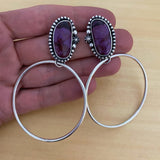 Celestial Hoop Earrings- Sterling Silver and Purple Alunite