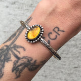 Stamped Amber Stacker Cuff- Mayan Amber and Sterling Silver Bracelet- Size M/L