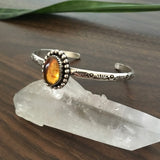 Stamped Amber Stacker Cuff- Mayan Amber and Sterling Silver Bracelet- Size M/L