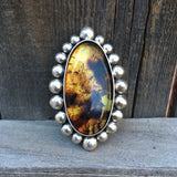 Large Amber Bubble Ring- Sterling Silver and Mayan Amber - Finished to Size