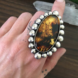 Large Amber Bubble Ring- Sterling Silver and Mayan Amber - Finished to Size