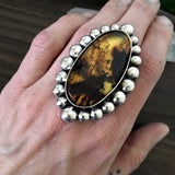 Large Amber Bubble Ring- Sterling Silver and Mayan Amber - Finished to Size