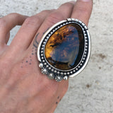 Large Celestial Amber Statement Ring- Sterling Silver and Mayan Amber - Finished to Size