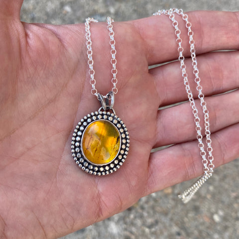 Sundial Necklace- Mayan Amber and Sterling Silver Necklace- Chain Included