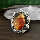 Ornate Amber Overlay Ring- Sterling Silver and Mayan Amber - Finished to Size