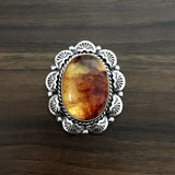 Ornate Amber Overlay Ring- Sterling Silver and Mayan Amber - Finished to Size