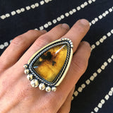 Large Amber Ring- Sterling Silver and Mayan Amber- Finished to Size