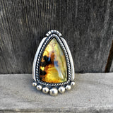 Large Amber Ring- Sterling Silver and Mayan Amber- Finished to Size