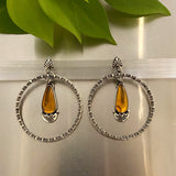 Mayan Amber and Sterling Dangly Hoop Earrings- Post Earrings for Pierced Ears