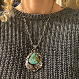 The Aphrodite Necklace- Kingman Turquoise and Sterling Silver- 20" Sterling Chain Included