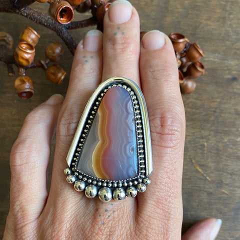 Large Agate Arch Ring or Pendant- Sterling Silver and Agua Nueva Agate- Finished to Size