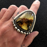 Large Amber Arch Ring- Sterling Silver and Mayan Amber - Finished to Size