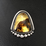 Large Amber Arch Ring- Sterling Silver and Mayan Amber - Finished to Size